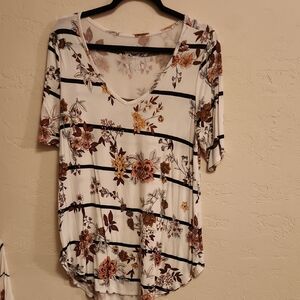 Maurices Floral and Striped Blouse - White and Brown